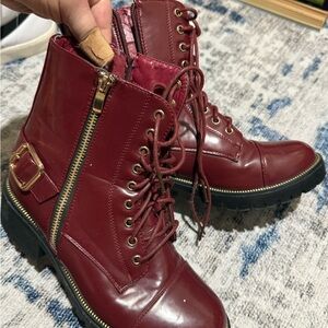 Nature Breeze Burgundy Combat Boots